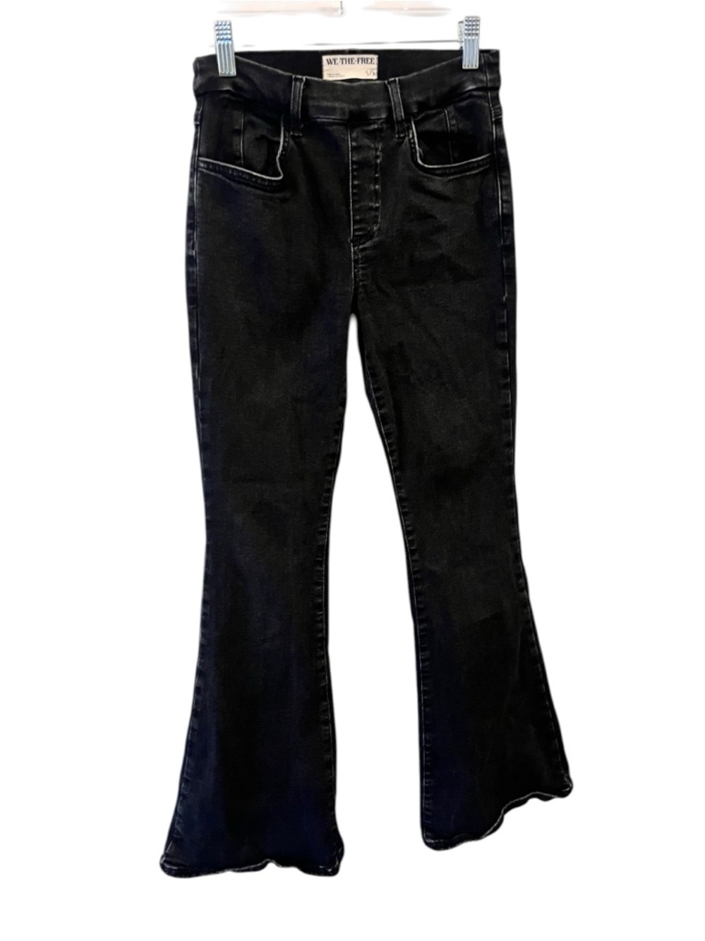 We The Free Crvy Washed Black Flare Jeans Elastic Waist Size Small